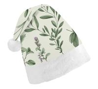 LPSADGF Classic Santa Hat for Adults- Green Flower Herb Sage Leaves And Branches Christmas Party Hat, Xmas Holiday Headwear for Christmas