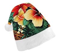 LPSADGF Classic Santa Hat for Adults- Hawaiian Style Print Pattern Christmas Party Hat, Xmas Holiday Headwear for Christmas