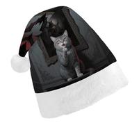 LPSADGF Classic Santa Hat for Adults- Horror Skull Theme Cat Christmas Party Hat, Xmas Holiday Headwear for Christmas