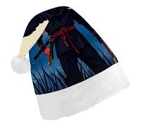 LPSADGF Classic Santa Hat for Adults- Moonlight Watercolor Style Ninja Christmas Party Hat, Xmas Holiday Headwear for Christmas