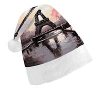 LPSADGF Classic Santa Hat for Adults- Oil Painting Paris Eiffel Tower Christmas Party Hat, Xmas Holiday Headwear for Christmas