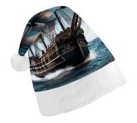 LPSADGF Classic Santa Hat for Adults- Pirate Ship Christmas Party Hat, Xmas Holiday Headwear for Christmas