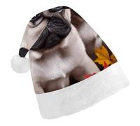 LPSADGF Classic Santa Hat for Adults- Puppys Pug Christmas Party Hat, Xmas Holiday Headwear for Christmas