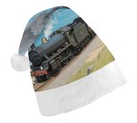 LPSADGF Classic Santa Hat for Adults- Steam Train by The Sea Christmas Party Hat, Xmas Holiday Headwear for Christmas