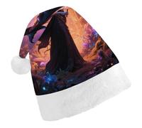 LPSADGF Classic Santa Hat for Adults- Witch in The Mysterious Forest Christmas Party Hat, Xmas Holiday Headwear for Christmas