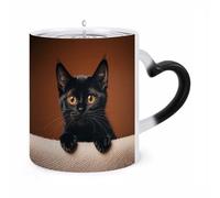 LPSADGF Coffee Mug Color Changing Mug Cute Peeping Black Cat Funny Heat Sensitive Color Changing Coffees Cup Ceramic Magic Cup Novelty Coffee Mugs Personalized Tea Cups Gift for Women Men