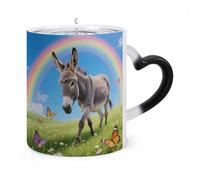 LPSADGF Coffee Mug Color Changing Mug Donkey & Butterflies (Rainbow) Funny Heat Sensitive Color Changing Coffees Cup Ceramic Magic Cup Novelty Coffee Mugs Personalized Tea Cups Gift for Women Men