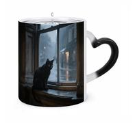 LPSADGF Coffee Mug Color Changing Mug Melancholy Black Cat Funny Heat Sensitive Color Changing Coffees Cup Ceramic Magic Cup Novelty Coffee Mugs Personalized Tea Cups Gift for Women Men