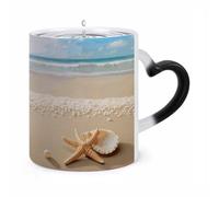 LPSADGF Coffee Mug Color Changing Mug Starfish Shell And Beach Funny Heat Sensitive Color Changing Coffees Cup Ceramic Magic Cup Novelty Coffee Mugs Personalized Tea Cups Gift for Women Men