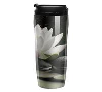 LPSADGF Coffee Mug Double Wall Insulated Flower And Zen Stones Travel Coffee Tumbler for Hot/Ice Tea To Go Cups with Lids Leak-proof And Skid-proof Design for Home, Office, Parties 12Oz
