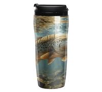 LPSADGF Coffee Mug Double Wall Insulated Fly Fin Fish Travel Coffee Tumbler for Hot/Ice Tea To Go Cups with Lids Leak-proof And Skid-proof Design for Home, Office, Parties 12Oz