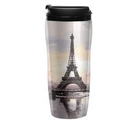 LPSADGF Coffee Mug Double Wall Insulated Oil Painting Paris Eiffel Tower Travel Coffee Tumbler for Hot/Ice Tea To Go Cups with Lids Leak-proof And Skid-proof Design for Home, Office, Parties 12Oz