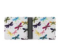 LPSADGF Color Jellyfish Men's Wallet Leather Money Clip Slim Passcase With 6 Card Slots, 2 Hidden Pockets, Colorful Dragonfly, One size, Modern