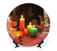 LPSADGF Colored Candles Decorative Plates China Porcelain Plates with Display Stand Personalized Bone China Decorative Plate Memorial Gifts for Couple Home Decoration 10inch