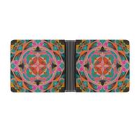 LPSADGF Colorful Bohemian Patterns Men's Wallet Leather Money Clip Slim Passcase With 6 Card Slots, 2 Hidden Pockets, Colorful Bohemian patterns, One Size, Modern