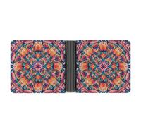 LPSADGF Colorful Bohemian Patterns Men's Wallet Leather Money Clip Slim Passcase With 6 Card Slots, 2 Hidden Pockets, Colorful symmetrical pattern, One Size, Modern