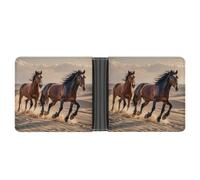 LPSADGF Colorful Bohemian Patterns Men's Wallet Leather Money Clip Slim Passcase With 6 Card Slots, 2 Hidden Pockets, Horses running in the sand, One Size, Modern