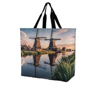 LPSADGF Colorful Bohemian Patterns Tote Bag for Women - Reusable Foldable Grocery Shopping Bag, Crossbody Shoulder Handbag, Dutch Windmill, 40x40x16cm