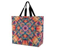 LPSADGF Colorful Bohemian Patterns Tote Bag for Women - Reusable Foldable Grocery Shopping Bag, Crossbody Shoulder Handbag, Colorful Symmetrical Pattern, 40x40x16cm