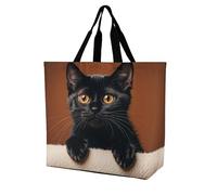 LPSADGF Colorful Bohemian Patterns Tote Bag for Women - Reusable Foldable Grocery Shopping Bag, Crossbody Shoulder Handbag, Cute Peeping Black Cat, 40x40x16cm