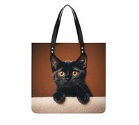 LPSADGF Colorful Bohemian Patterns Tote Bags for Women Leather Handbag Makeup Bag with Magnetic Buckle Design Casual Bag, Cute Peeping Black Cat, 39x39cm