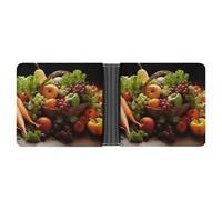 LPSADGF Colorful Buttons Men's Wallet Leather Money Clip Slim Passcase With 6 Card Slots, 2 Hidden Pockets, Colorful Various Vegetables and Fruit, One size, Modern