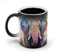 LPSADGF Colorful Elephant Painting Coffee Mug Color Changing Mug Funny Heat Sensitive Color Changing Coffees Cup Ceramic Magic Cup Novelty Coffee Mugs Personalized Tea Cups Gift for Women Men