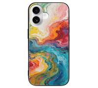 LPSADGF Colorful Fluid Arts for iPhone 16 Case, Slim Tempered Glass Back Protective Cover, Soft TPU Shockproof Protective Phone Case
