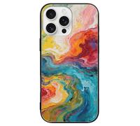 LPSADGF Colorful Fluid Arts for iPhone 16 Case, Slim Tempered Glass Back Protective Cover, Soft TPU Shockproof Protective Phone Case