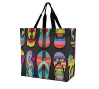 LPSADGF Colorful Mandala Tote Bag for Women - Reusable Foldable Grocery Shopping Bag, Crossbody Shoulder Handbag, Flip Flops, 40x40x16cm
