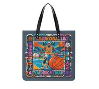 LPSADGF Colorful Mandala Tote Bags for Women Leather Handbag Makeup Bag with Magnetic Buckle Design Casual Bag, Cool Basketball Theme, 39x39cm