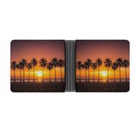LPSADGF Colorful Rainbow Love Heart Men's Wallet Leather Money Clip Slim Passcase With 6 Card Slots, 2 Hidden Pockets, Tropical Sunset Beach, One Size, Modern