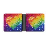 LPSADGF Colorful Rainbow Love Heart Men's Wallet Leather Money Clip Slim Passcase With 6 Card Slots, 2 Hidden Pockets, Colorful Rainbow Love Heart, One Size, Modern