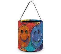 LPSADGF Colorful Smiley Face Halloween Tote Bags for Trick Or Treating - Large Capacity Candy Buckets with Handles