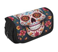 LPSADGF Colorful Sugar Skull Large Pencil Case High Capacity Pencil Pouch Aesthetic Holder Box Storage Bag Desk Organizer Marker Pouch Pen for Supplies Makeup Bag & Daily Use