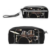 LPSADGF Cool Drum Set Pencil Case - Large Capacity Pencil Pouch with Double Compartments PU Leather Zippered Organizer Bag for Office & Travel | Water-Resistant Cosmetic Makeup Bag