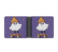 LPSADGF Cowboy Black Hat Western Boots Men's Wallet Leather Money Clip Slim Passcase With 6 Card Slots, 2 Hidden Pockets, The Ghost of skateboards, One Size, Modern