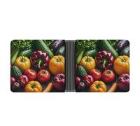 LPSADGF Cowboy Black Hat Western Boots Men's Wallet Leather Money Clip Slim Passcase With 6 Card Slots, 2 Hidden Pockets, Fresh vegetables fruits, One Size, Modern