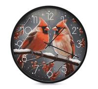 LPSADGF Cute Cardinal Birds Wall Clock, Modern Small Wall Clocks 10 Inch, Round Silent Non-Ticking Analog Classic for Office, Home, Bathroom, Kitchen, Bedroom