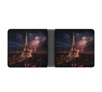 LPSADGF Cute Owl Baby Men's Wallet Leather Money Clip Slim Passcase With 6 Card Slots, 2 Hidden Pockets, Eiffel Tower Fireworks, One Size, Modern