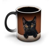 LPSADGF Cute Peeping Black Cat Coffee Mug Color Changing Mug Funny Heat Sensitive Color Changing Coffees Cup Ceramic Magic Cup Novelty Coffee Mugs Personalized Tea Cups Gift for Women Men