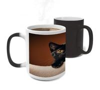 LPSADGF Cute Peeping Black Cat Color Changing Mug Funny Heat Sensitive Color Changing Coffees Cup Ceramic Magic Cup Novelty Coffee Mugs Personalized Tea Cups Gift for Women Men 11Oz