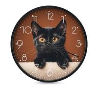 LPSADGF Cute Peeping Black Cat Wall Clock, Modern Small Wall Clocks 10 Inch, Round Silent Non-Ticking Analog Classic for Office, Home, Bathroom, Kitchen, Bedroom