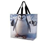 LPSADGF Cute Penguin Tote Bag for Women - Reusable Foldable Grocery Shopping Bag, Crossbody Shoulder Handbag