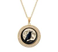 LPSADGF Diamond Necklace for Women Memorial Couple Necklace 20" Chain Alloy Black Crow on Full Moon Pendant Necklace for Birthday Anniversary Jewelry Gift for Girlfriend Wife Mothe, One size, Zinc