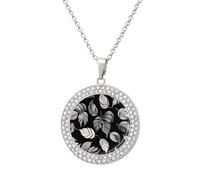 LPSADGF Diamond Necklace for Women Memorial Couple Necklace 20" Chain Alloy Black Gray Leaf Jacquard Pendant Necklace for Birthday Anniversary Jewelry Gift for Girlfriend Wife Mothe, One size, Zinc