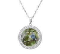 LPSADGF Diamond Necklace for Women Memorial Couple Necklace 20" Chain Alloy Blue And Green Parakeets Pendant Necklace for Birthday Anniversary Jewelry Gift for Girlfriend Wife Mothe, One size, Zinc