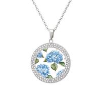 LPSADGF Diamond Necklace for Women Memorial Couple Necklace 20" Chain Alloy Blue Hydrangea Pattern Pendant Necklace for Birthday Anniversary Jewelry Gift for Girlfriend Wife Mothe, One size, Zinc