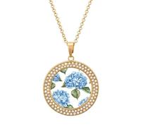 LPSADGF Diamond Necklace for Women Memorial Couple Necklace 20" Chain Alloy Blue Hydrangea Pattern Pendant Necklace for Birthday Anniversary Jewelry Gift for Girlfriend Wife Mothe, One size, Zinc