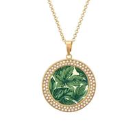 LPSADGF Diamond Necklace for Women Memorial Couple Necklace 20" Chain Alloy Green Foliage Botanical Pendant Necklace for Birthday Anniversary Jewelry Gift for Girlfriend Wife Mothe, One size, Zinc